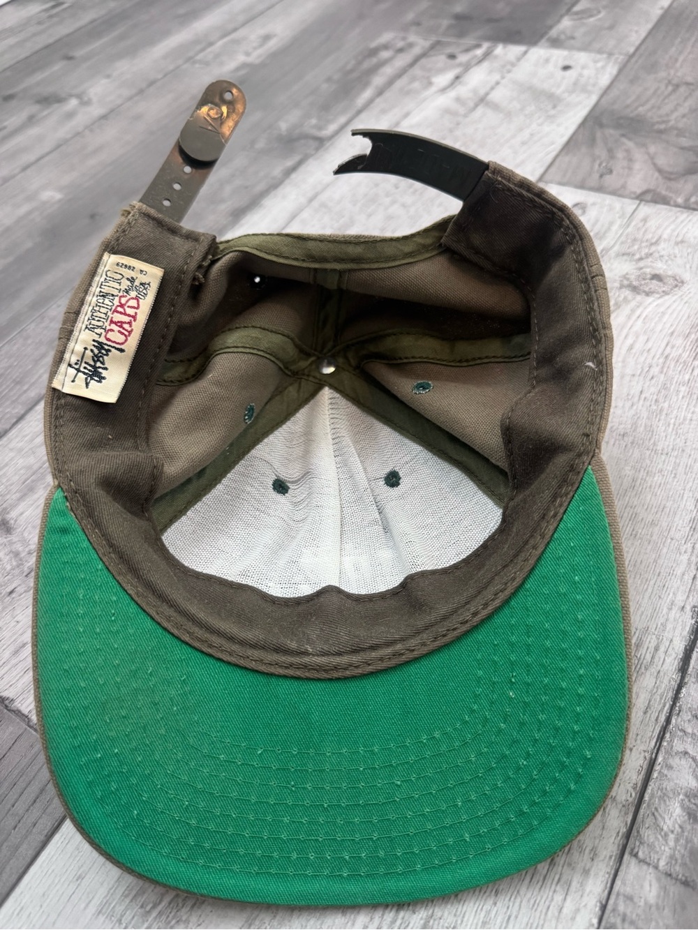 Vintage Stüssy Made in America khaki green cap black embroidered log - Picture 6 of 12